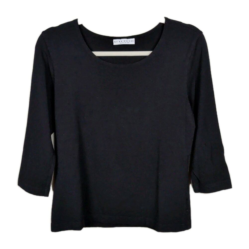 BRYN WALKER Black Shirt 3/4 Sleeve Scoop Neck Bamboo Organic Cotton Women's XS